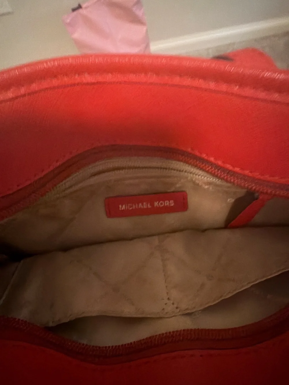 Michael Kors Brown Tote with Red Trim and Handles